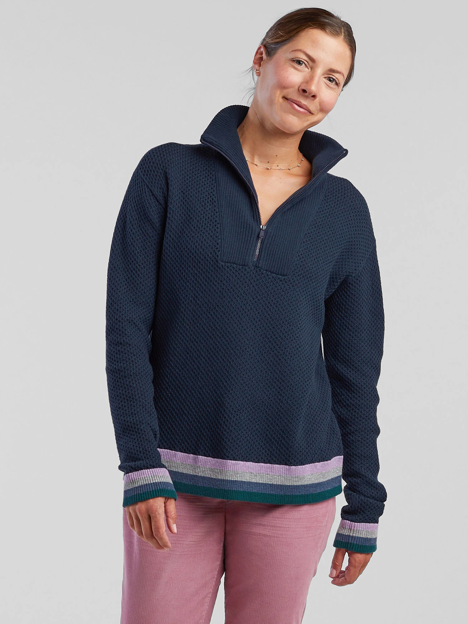 Woolicious Waffle 1/4 Zip Sweater - Stripe 6 Woolicious Waffle 1/4 Zip Sweater - Stripe - Image 4